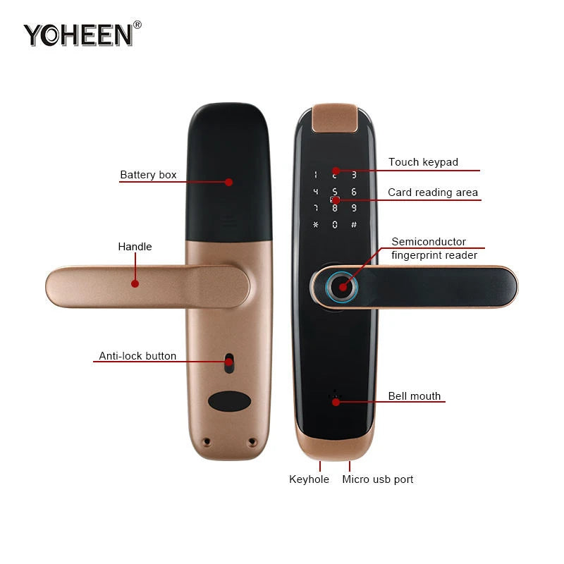 TUYA APP Compatible Smart Life App Unlock Smart Door Lock for Home Wood Door with Fingerprint Handle Combination Rfid Card