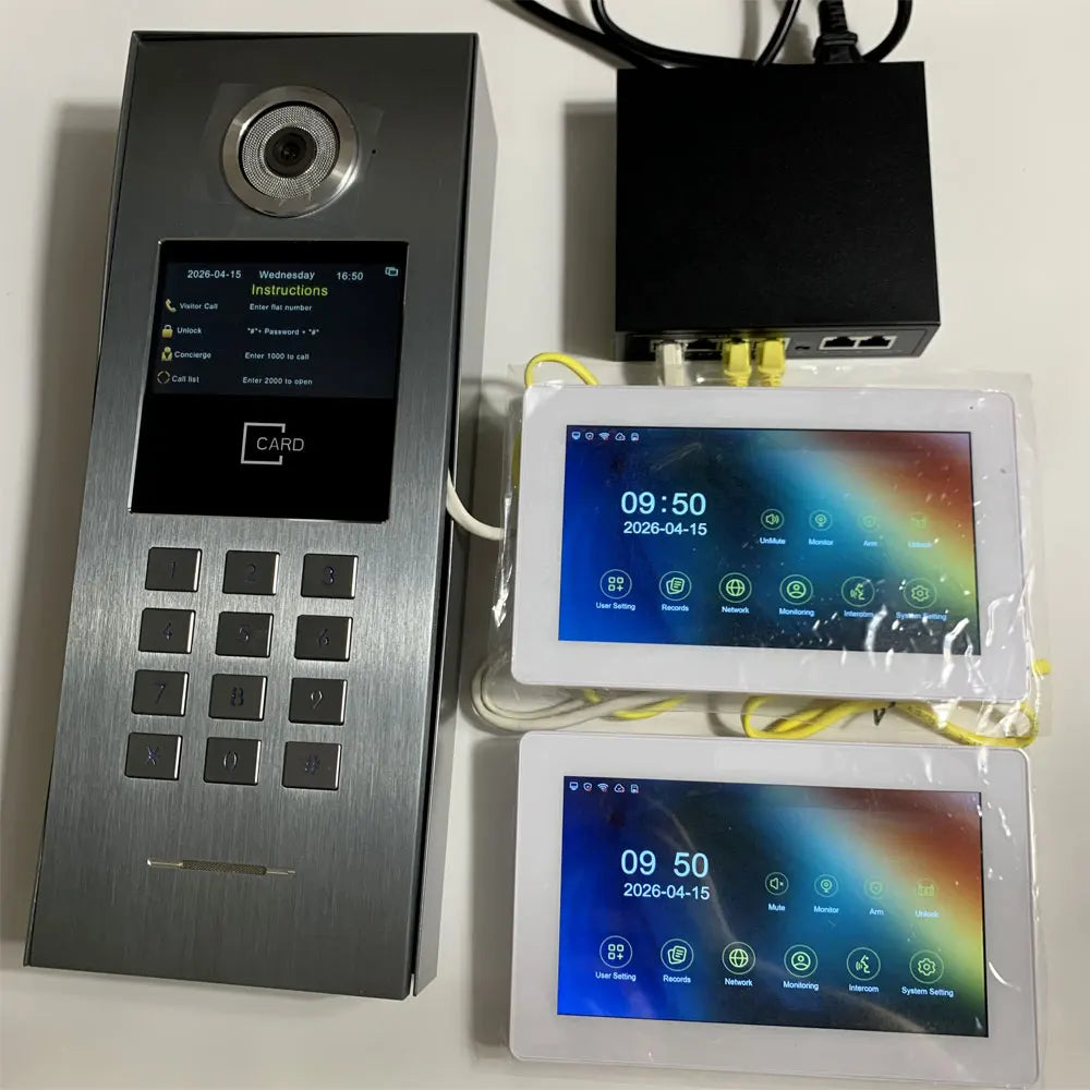 Tuya Smart Life WiFi 7 Inch Wireless HD Video Doorbell Intercom POE Switch 1-999 Unit Large Building Apartment Door Phone System