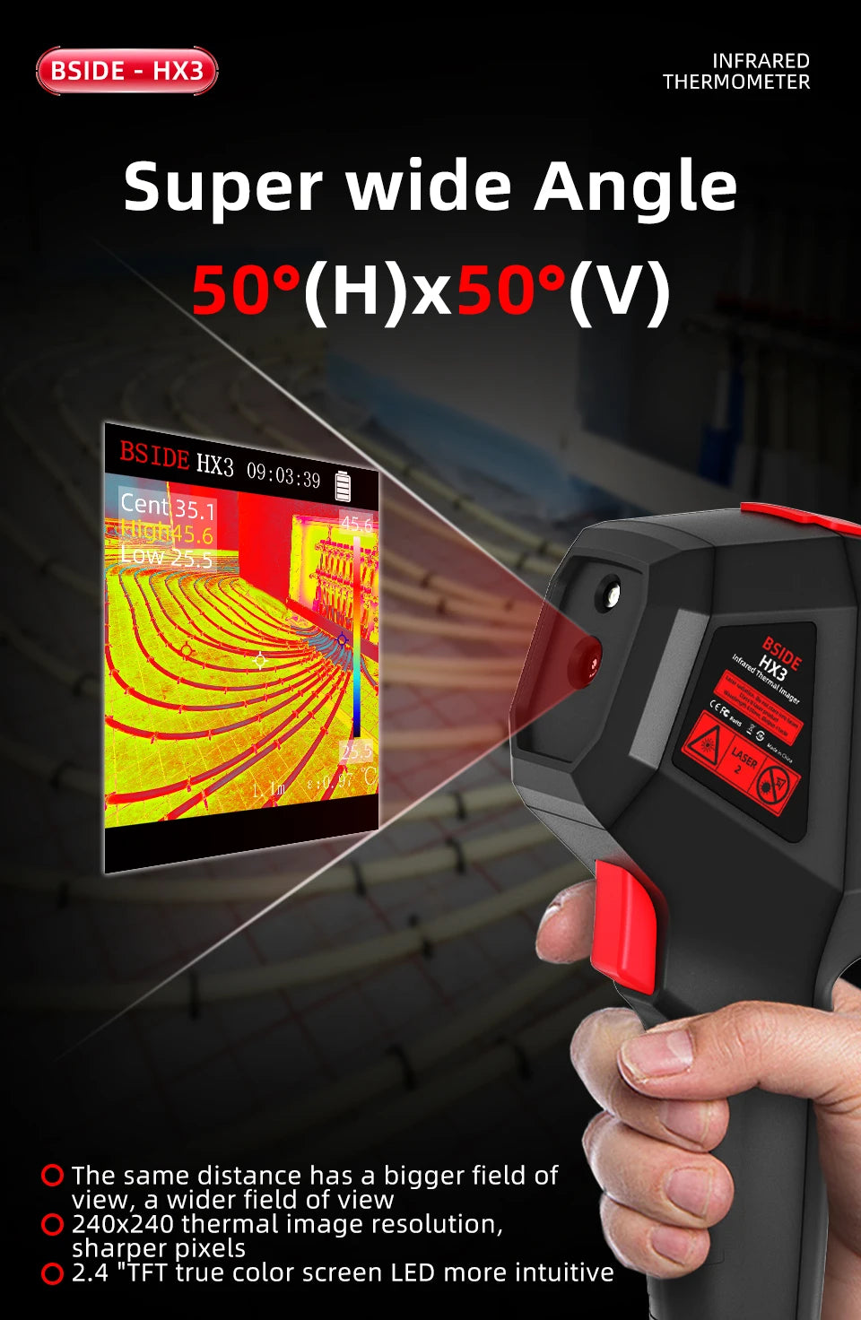 BSIDE Handheld Thermal Imaging Camera Industrial HX3 -20-550C HD Resolution PCB Pipe Inspection Fire Safety Thermal Imager