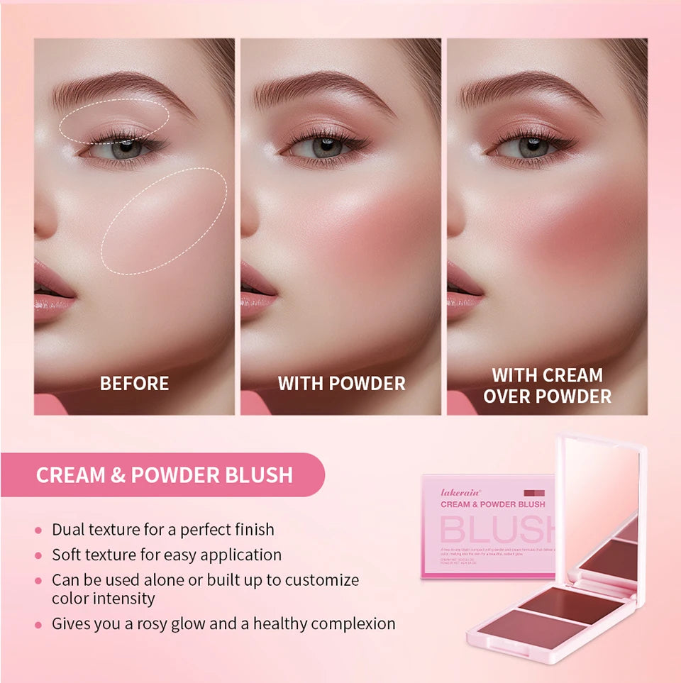 Tidesmit cream and powder blush palette shade swatch featuring long-lasting high pigment peach pink face makeup