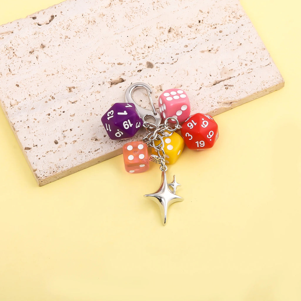 Punk Hiphop Black Dice No. 8 Billiards Keychain Y2K Pink Lucky Dice Starburst Pendant Bag Charms Hangings Ornament Accessories