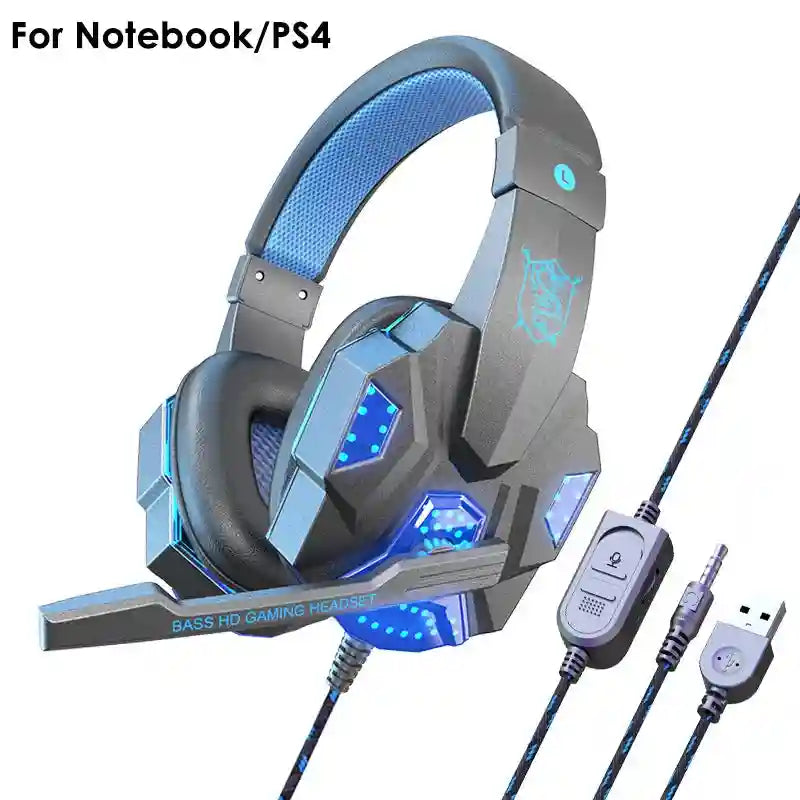 Gaming Headset With Mic: Stereo Noise Cancelling Over-Ear Headphones For Notebook Blue Tidesmit