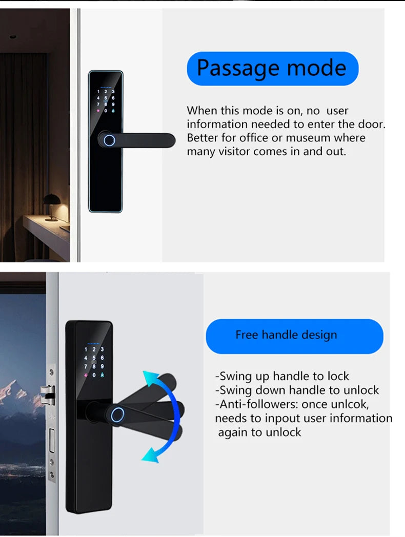2026 New WiFi Tuya APP Smart Door Lock Remote Unlocking Digital Electronic Smart Home Wooden Door Lock Fingerprint Sound Quiet