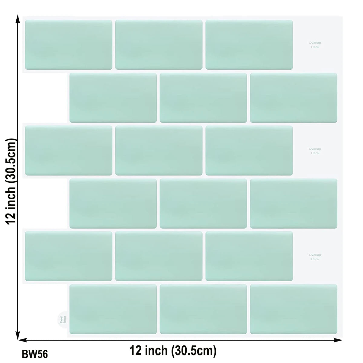 Mint green rectangular mosaic vinyl wallpaper tiles, self-adhesive peel-and-stick sheet