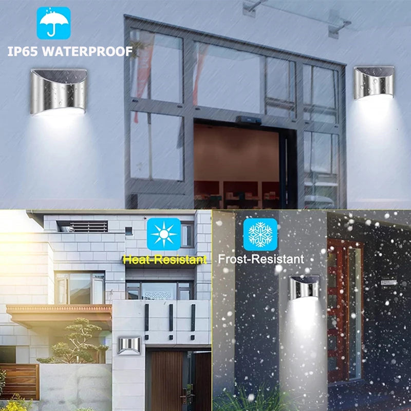 6Pcs Solar Garden Light Stainless Steel Courtyard Wall Lamp Waterproof Outdoor Lighting Emergency Patio Step Garden Fence Street