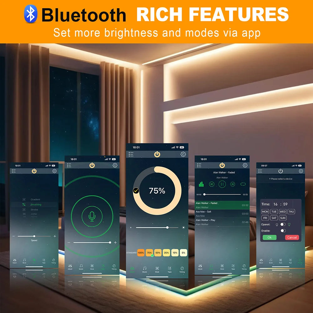 Wifi Bluetooth COB LED Neon Strip Light Wall Touch 23key Remote Control 220V Dimmer Power Kit 5m 10m 20m 0.5m 240LED/m Flex Lamp