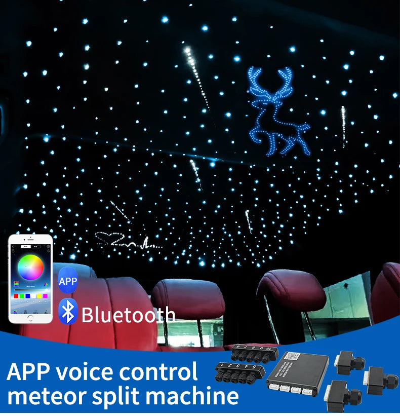 12V Car Starry Sky Ceiling Fiber Optic Splitter Meteor App Bluetooth Colorful Flashing Ceiling Modification Light Source Sunroof Car Atmosphere Starry Sky Light