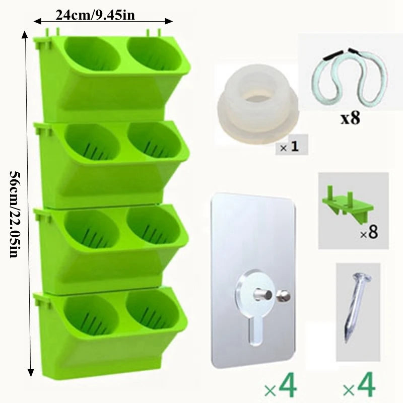 Light-green stackable wall planter with oval planting cups, mounting accessories included