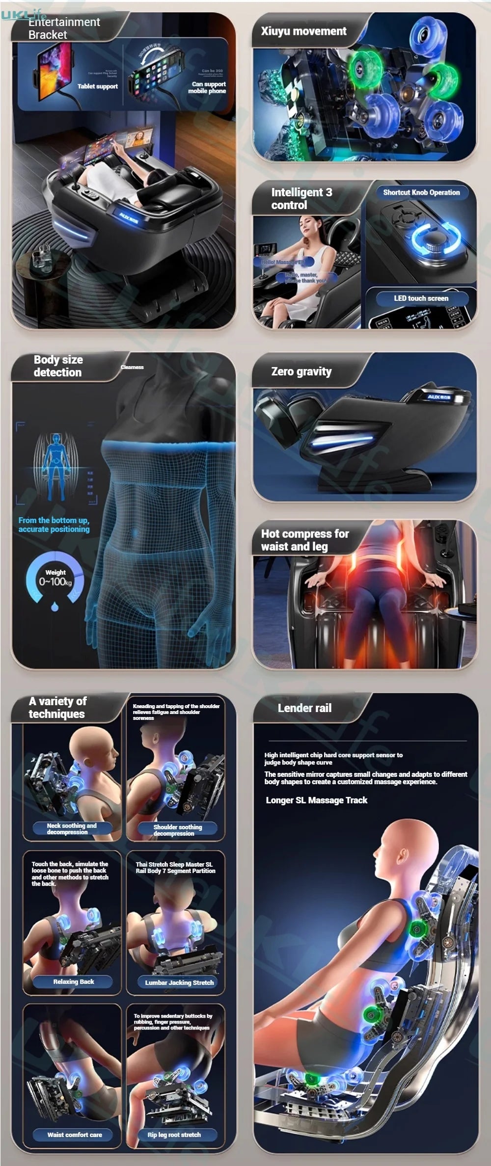 6D SL-Track Full Body Massage Chair - Deep Tissue Heat Therapy Body Shaping Massage Equipment Tidesmit