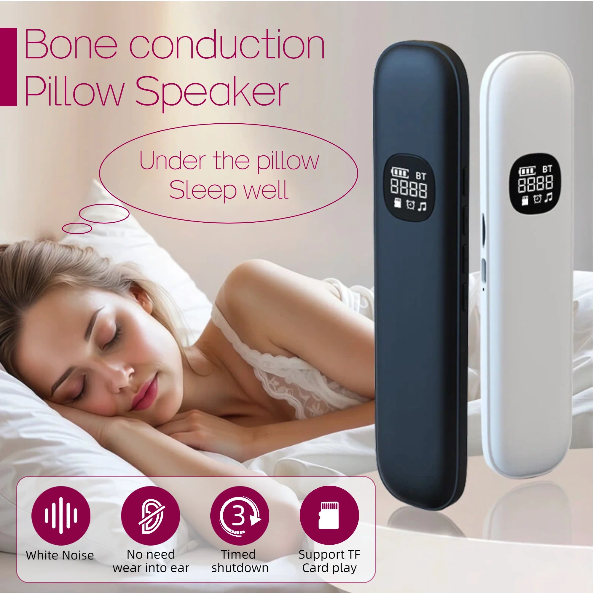 Bone Conduction Sleep Headphones Under Pillow Speaker Bluetooth 5.3 White Black Wireless Stereo Sound Headband