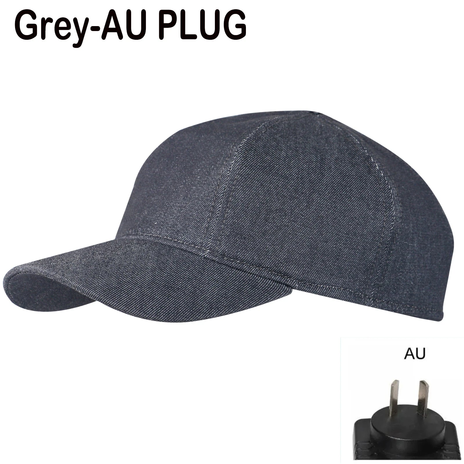 Grey red light therapy hair growth cap with AU plug, designed for anti-hair loss and scalp relaxation.