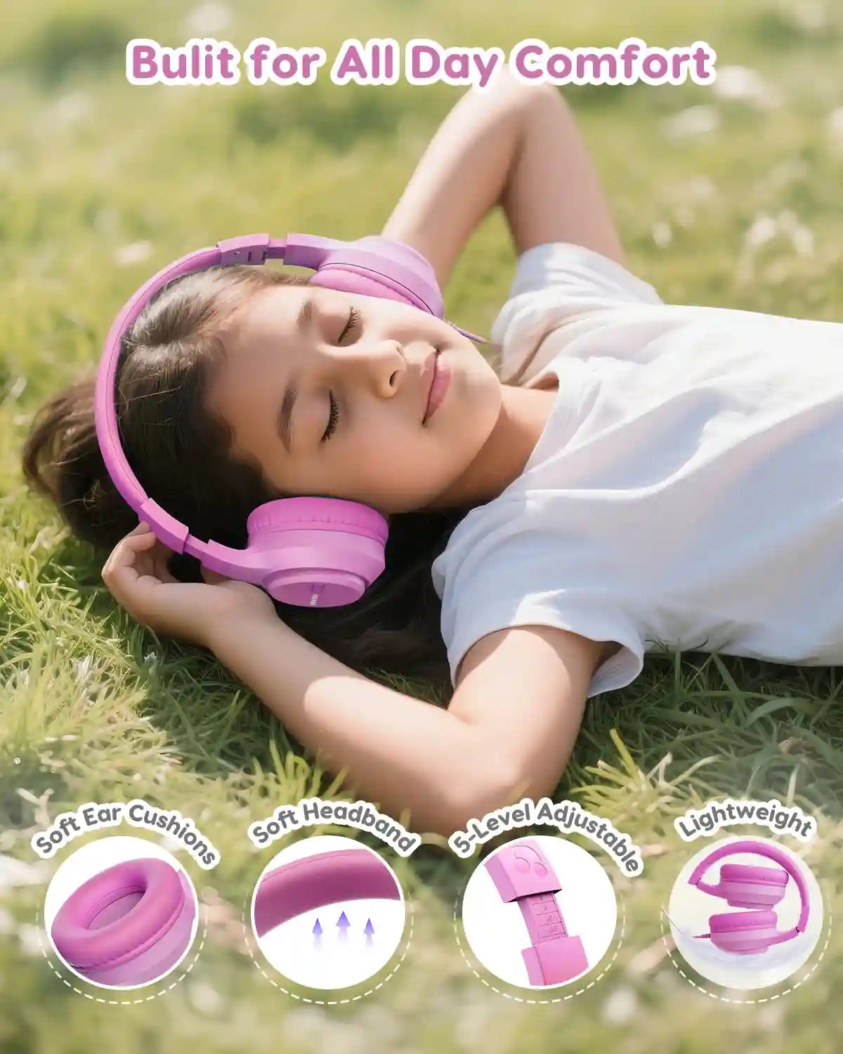 Kids Wired Headphones with Microphone - Comfortable Over-Ear Study Headset Tidesmit