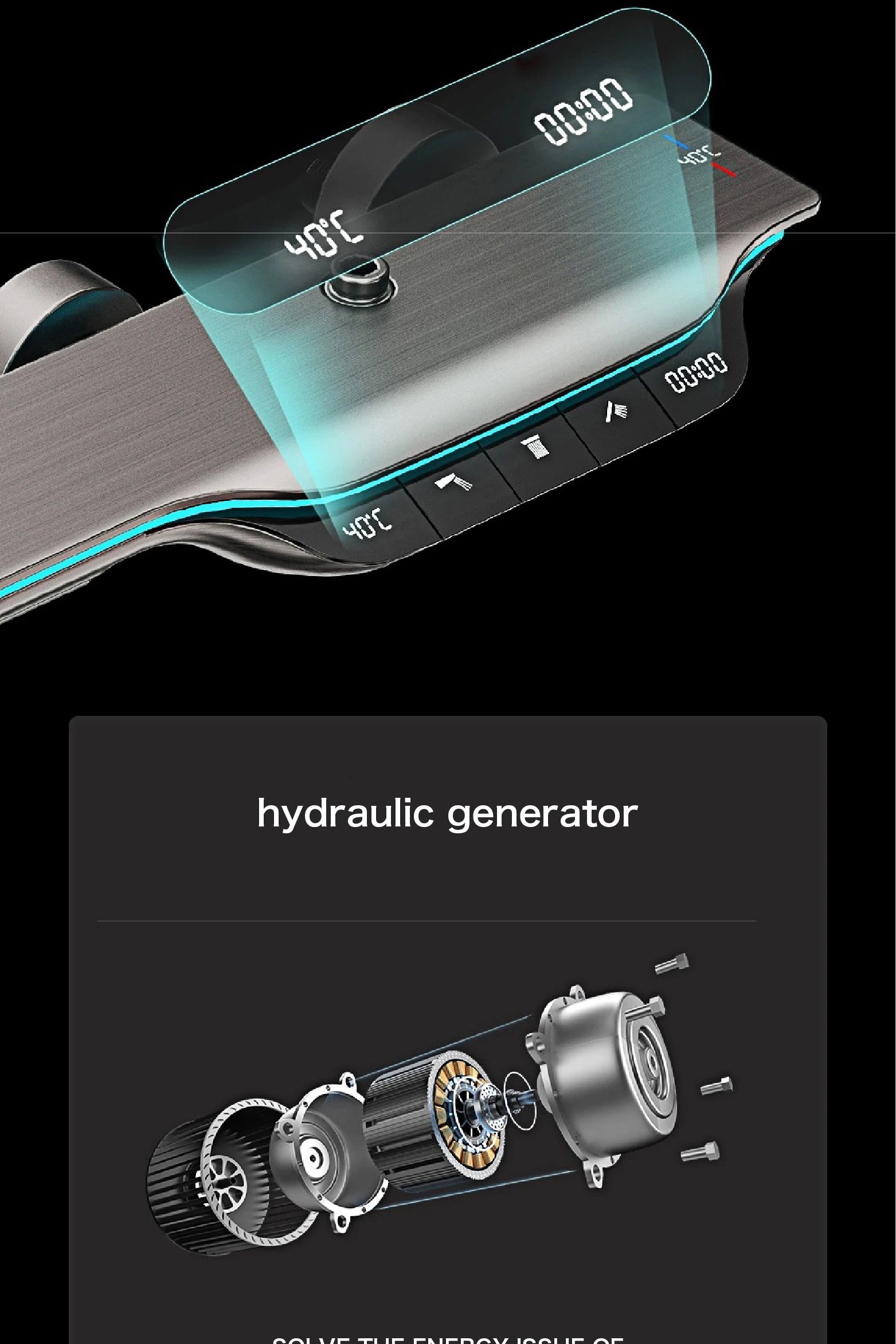 Luxury Brass Gun Gray Shower System Intelligent LED Digital Display Constant Temperature Design, Dual Control Bathroom Faucet