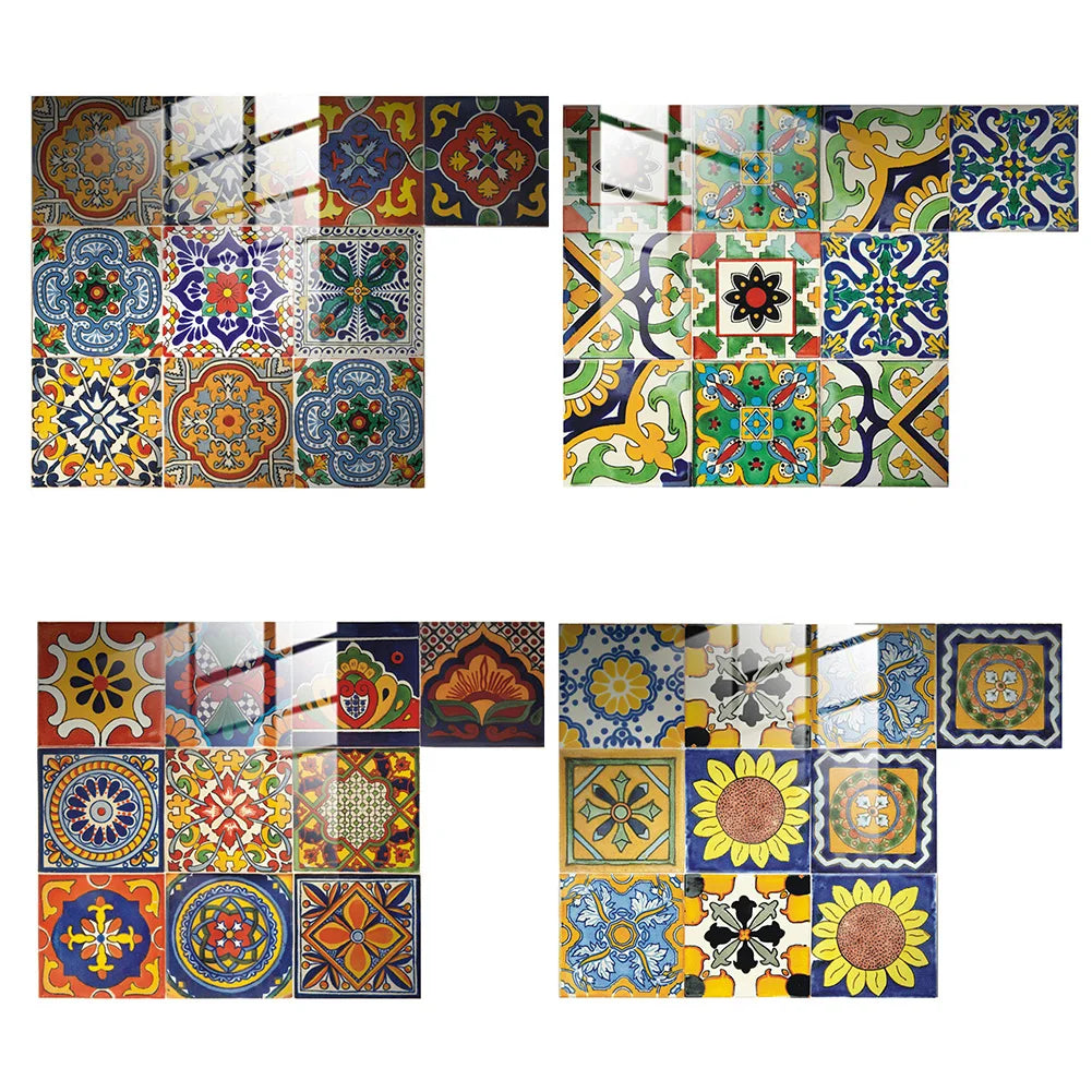 10Pcs Tile Decals Waterproof Mandala Backsplash Tile Decals Peel and Stick 10x10cm Self Adhesive for Bathroom Kitchen Backsplash