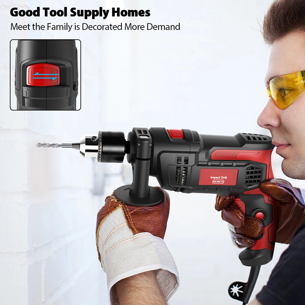 Hammer Drill Impact Drill 850W 3000 RPM Hand Electric Drill with 360° Rotating Handle Hammer and Drill 2 Mode in 1 with Depth