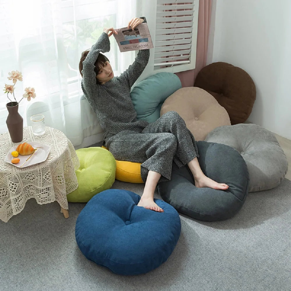 Floor Seat Cushion Thickened Meditation Chair Cushion Simple Japan Style Futon Round Cotton and Linen Tatami Balcony Cushions 방석