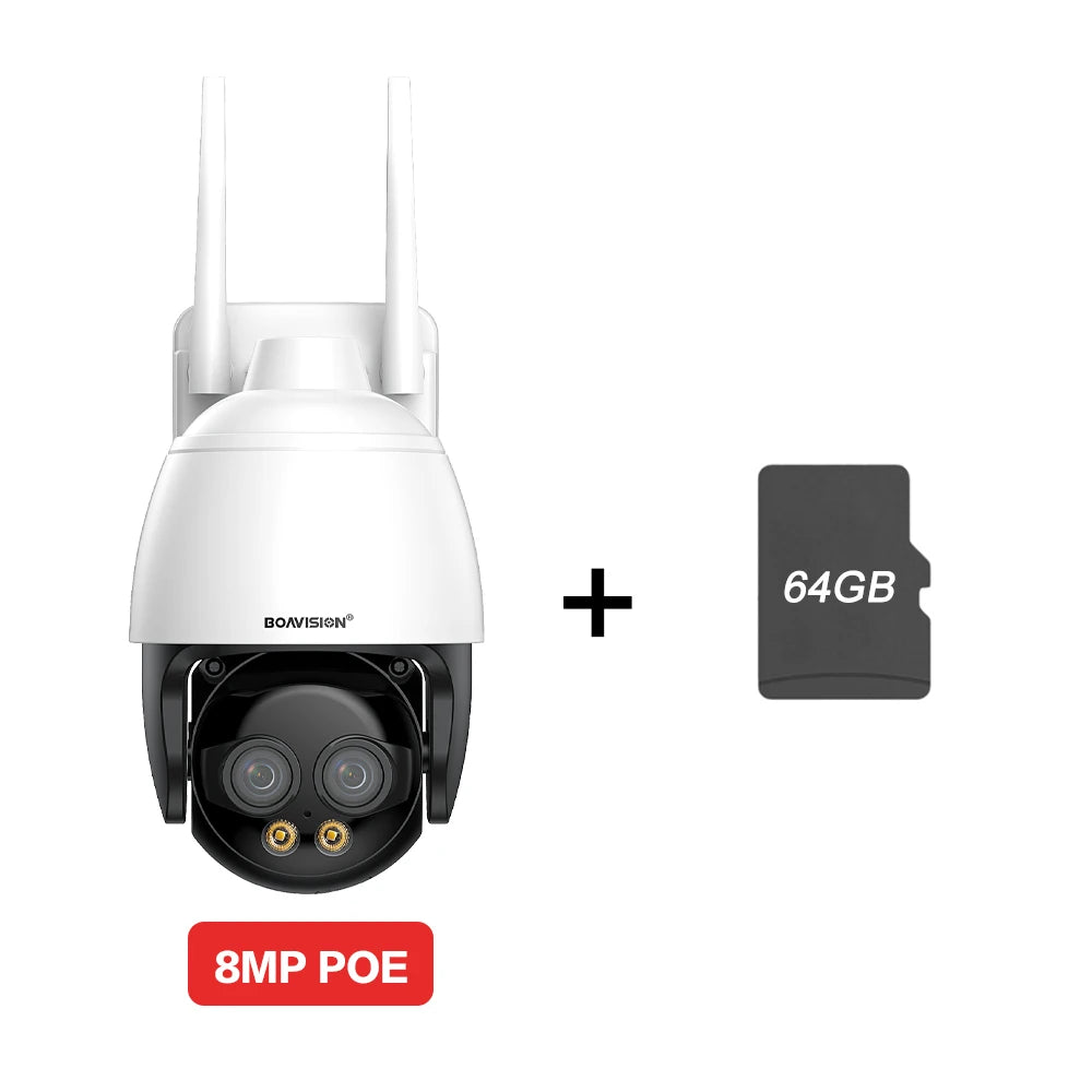 WIFI/4G /POE Surveillance Camera HD 8MP 2.8mm 8mm Dual Lens 10X Digital Zoom AI Humanoid Detection Auto Tracking Security Camera