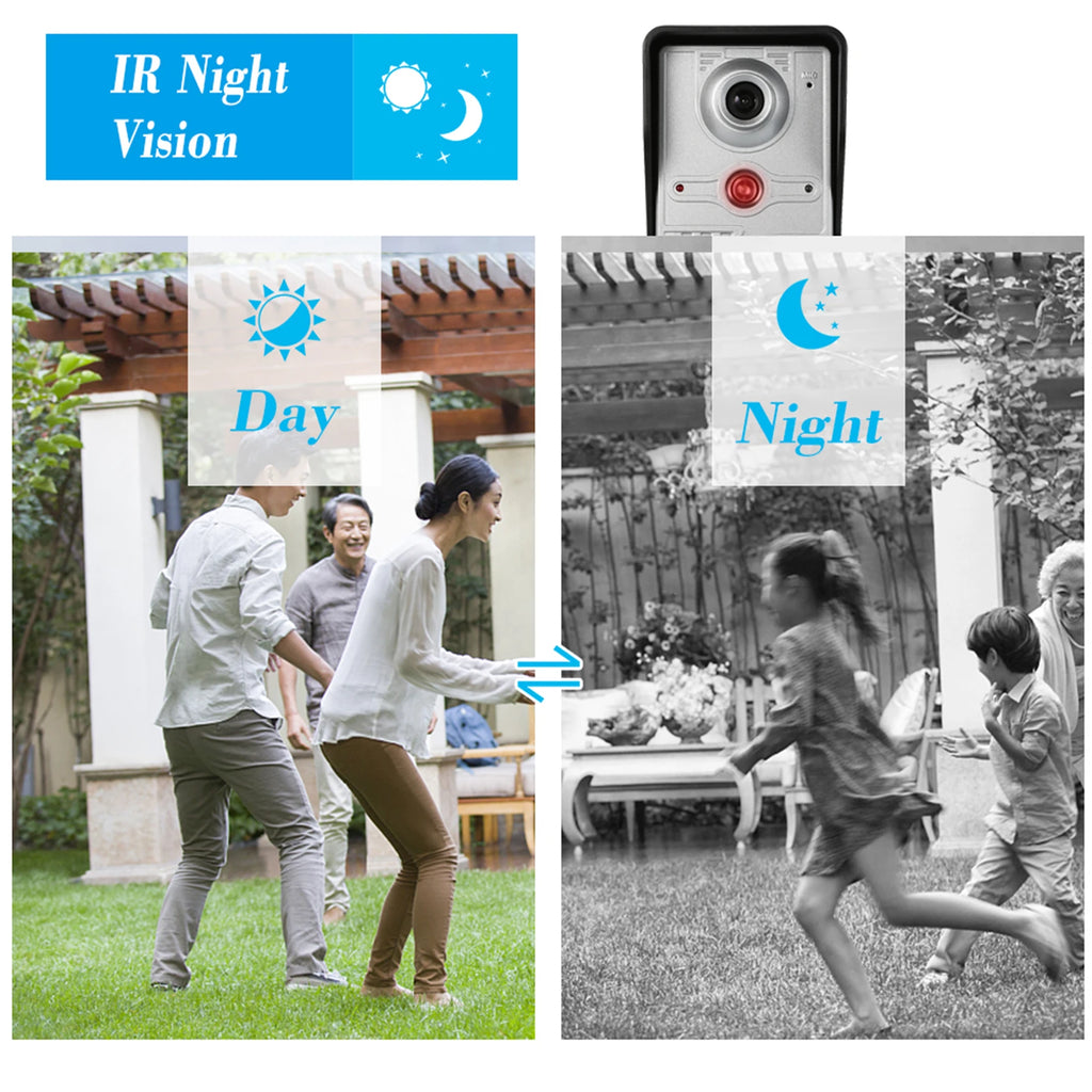 IR-CUT Outdoor Camera 7 inch Wired Video Doorbell Indoor Monitor Visual Intercom Two-way Audio Remote Unlock Video Door Phone