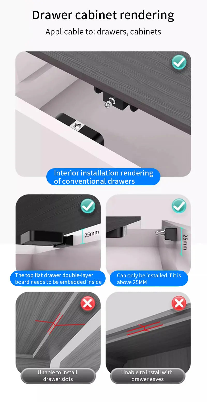 Support Tuya App Bluetooth Cabinet Drawer Invisible Electronic Lock 13.56M RF Card Smart Drawer Lock Keyless