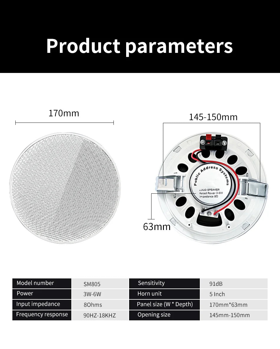 5 Inch 8 ohm Ceiling Speaker Passive Speakers Background Music Home Sound System Quality Perfect For Office Kitchen Living Room