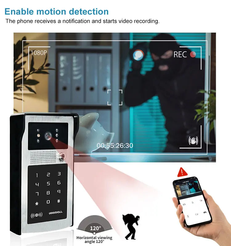 2MP 1080P Tuya APP WIFI Rifd Password TCP/IP Video Door Phone Wide Angle Intercom Visual Doorbell  Door Entry Camera