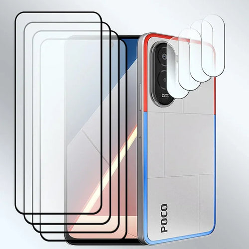 4+4 Tempered Glass For Xiaomi POCO M7 4G M7plus Screen Protector Shockproof Full glue + M7 4G Soft Camera lens film - Tidesmit