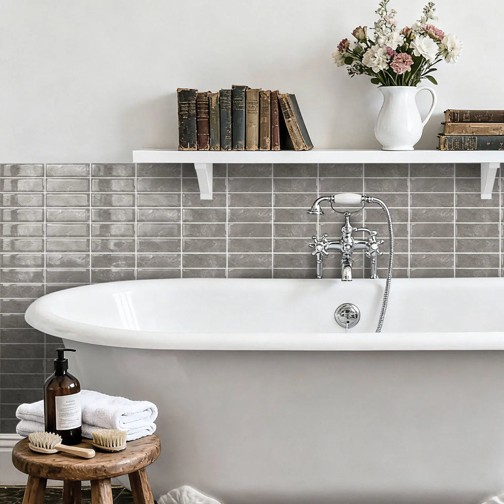 Grey Marble 3D Self Adhesive Wall Tile Stickers 30×15cm Waterproof Peel Stick Backsplash Tiles for Kitchen Bathroom Decor