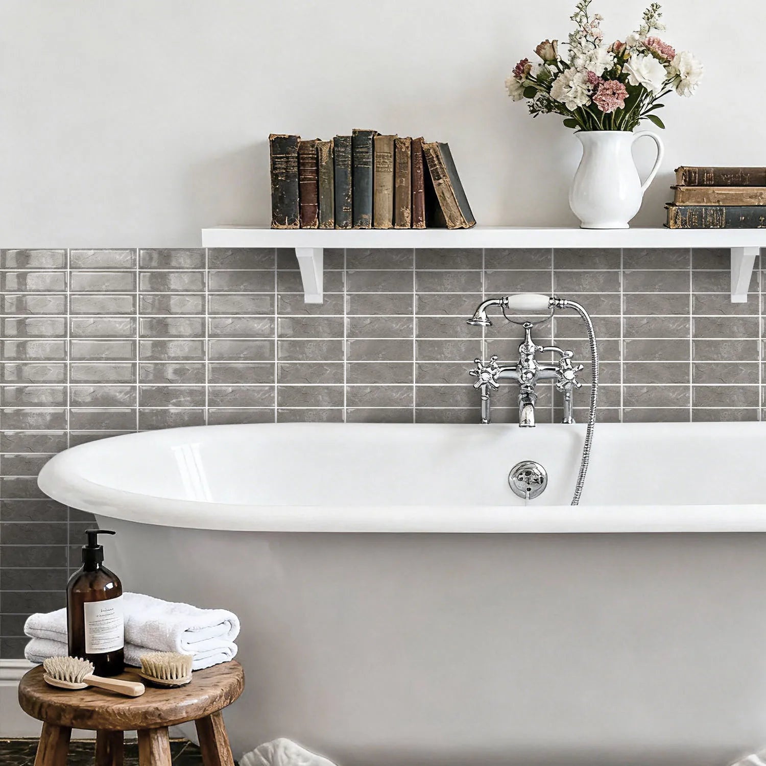 Grey Marble 3D Self Adhesive Wall Tile Stickers 30×15cm Waterproof Peel Stick Backsplash Tiles for Kitchen Bathroom Decor