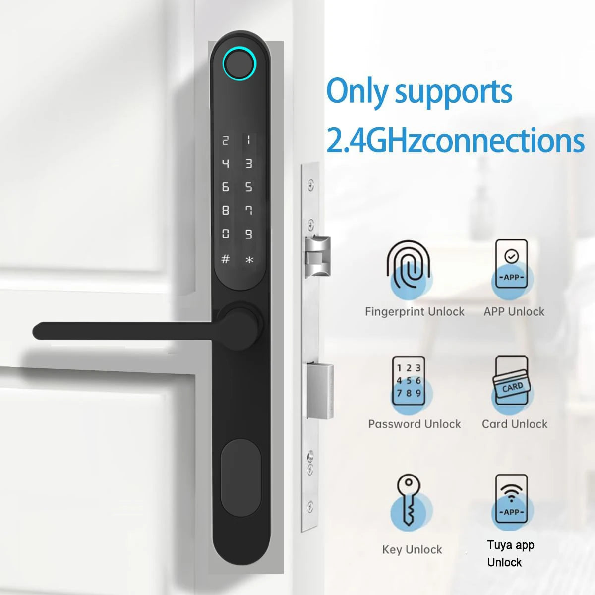 Tuya Bluetooth Smart Door Lock IP66 Waterproof Fingerprint Lock for Outdoor Gate Apartment Narrow Frame Door EU 85 Mortise