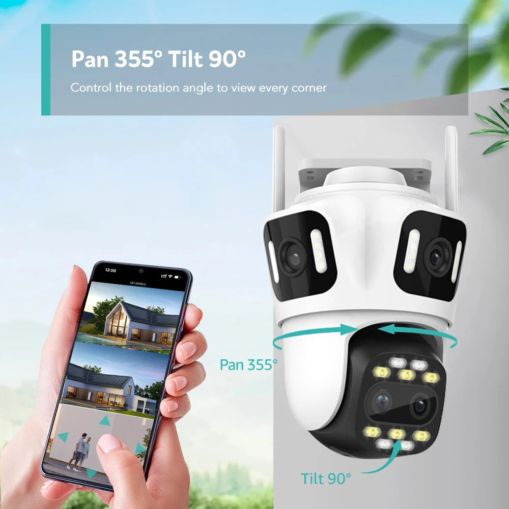Wifi Camera Outdoor PTZ 4 Lens 4 Screen 8X Hybrid Zoom AI Auto Tracking Linkage Video Bluetooth Security Camera IP iCSee APP