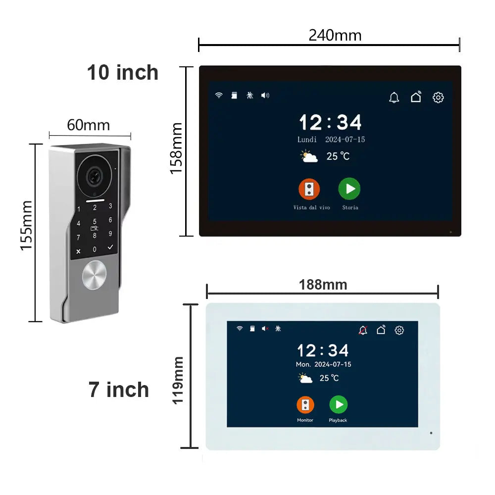 Password 4in1 Unlock HD Wifi Doorbell Video Intercom System For Home Doorphone Tuya Smart 1080P Touch Monitor Security Protect