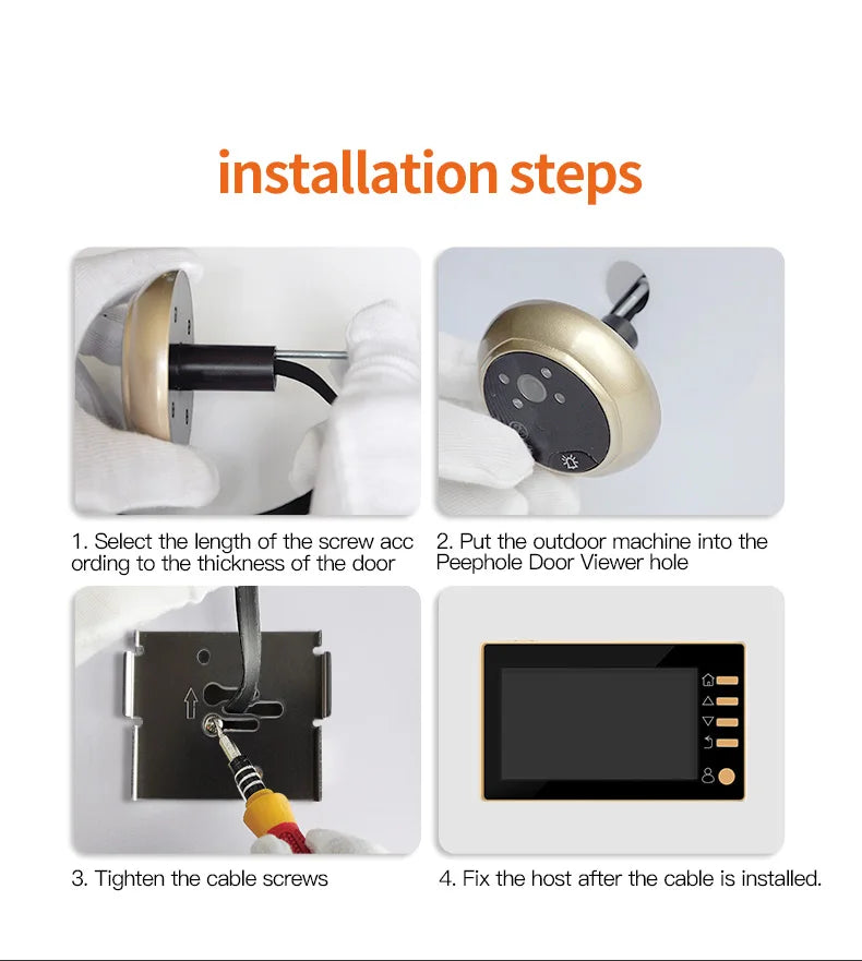 New 4.3 Inch Peephole 140° Smart Video Doorbells Door Viewer Camera Security Monitor 1080P HD Visual Doorbell