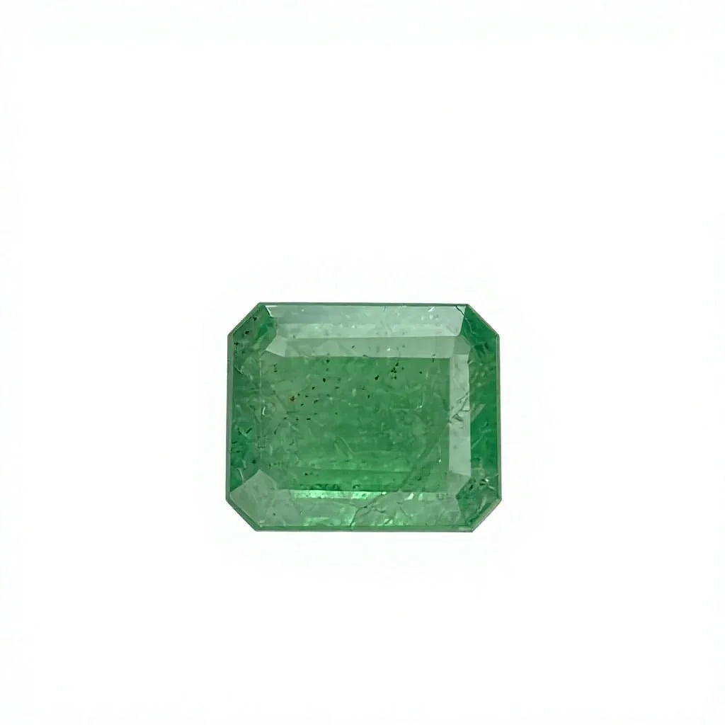 Green octagon emerald-cut gemstone, loose stone with crisp edges and polished shine