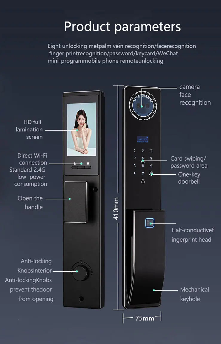 Outdoor Waterproof Lock Wifi Tuya APP Remote Voice Intercom Electronic Door Lock Face Fingerprint Smart Door Lock With Camera