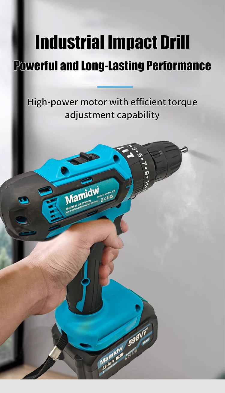 Mamidw Cordless Electric Drill 25N.M Max Torque 1150RPM 3/8 Inch 10mm Chuck Rechargeable Hand Drill for Household Furniture Assembly Wood Metal Drilling DIY Power Tools