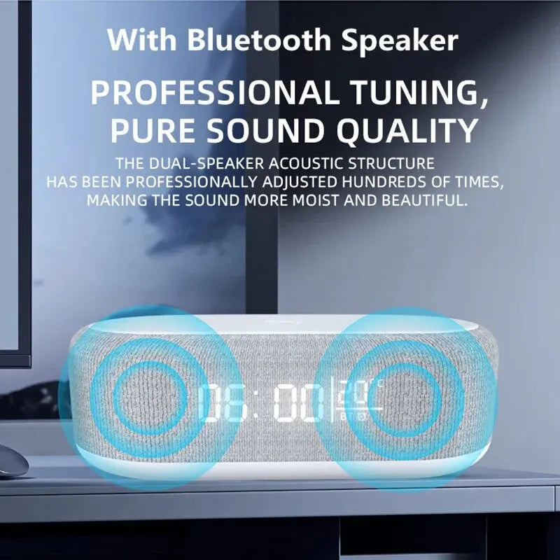 Portable Bluetooth Speaker with Wireless Charger and Alarm Clock - White Tidesmit