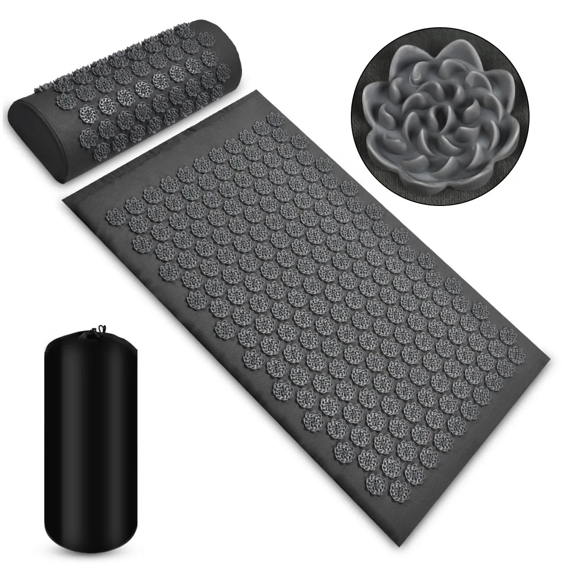 Acupressure Massage Mat for Back Relief – Lotus Spike Cushion Set Back Massage Instrument 3PCS Lotus Gray Tidesmit