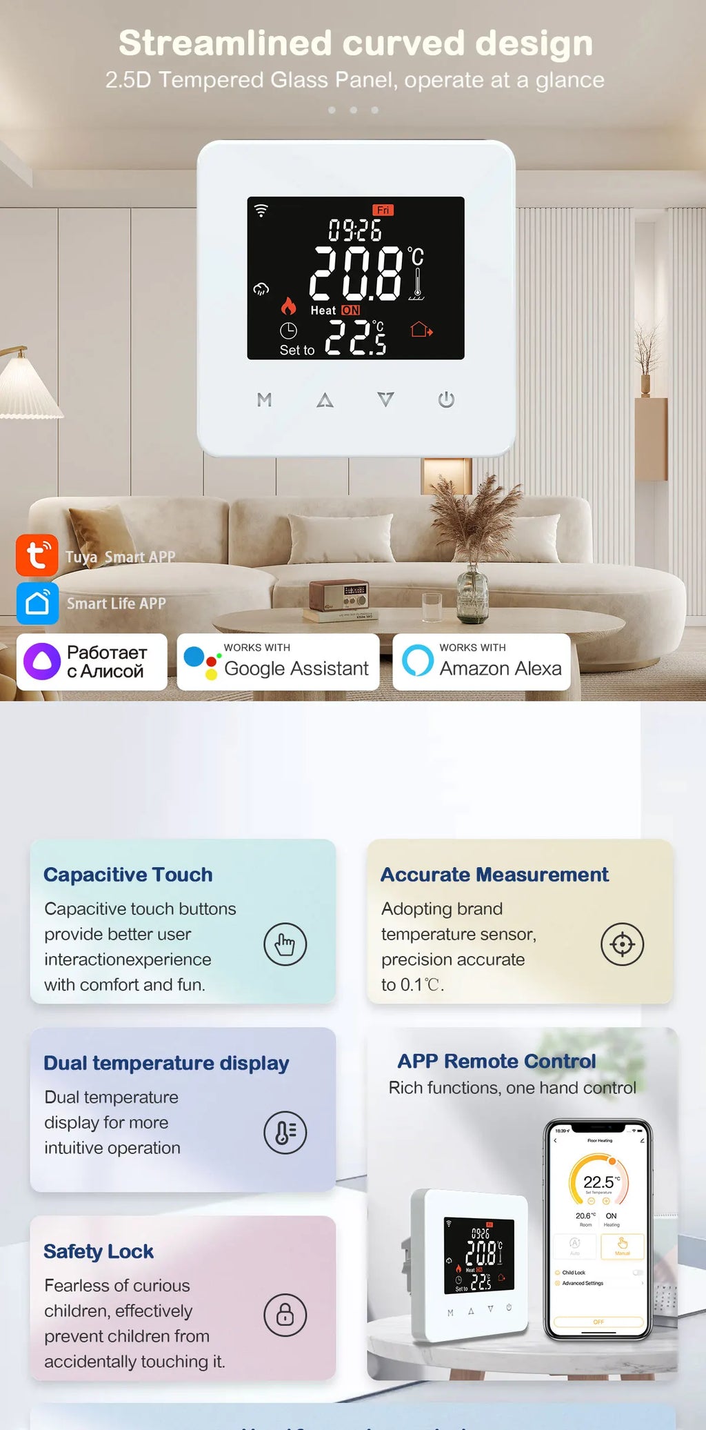 Tuya Smart Home Thermostat Water Electric Warm Floor Heating Gas Boiler WiFi Temperature Remote Controller with Google Alexa