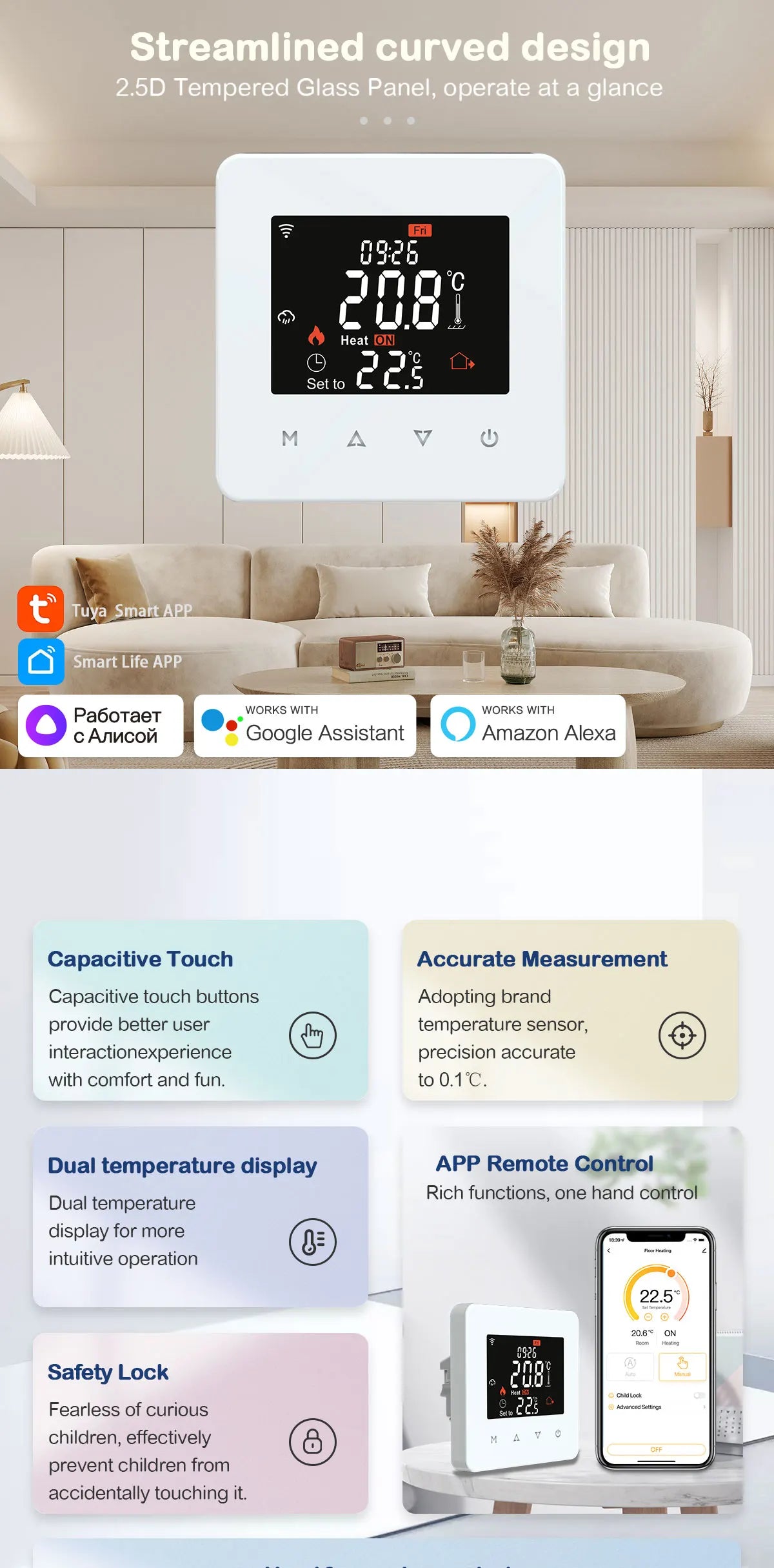 Tuya Smart Home Thermostat Water Electric Warm Floor Heating Gas Boiler WiFi Temperature Remote Controller with Google Alexa