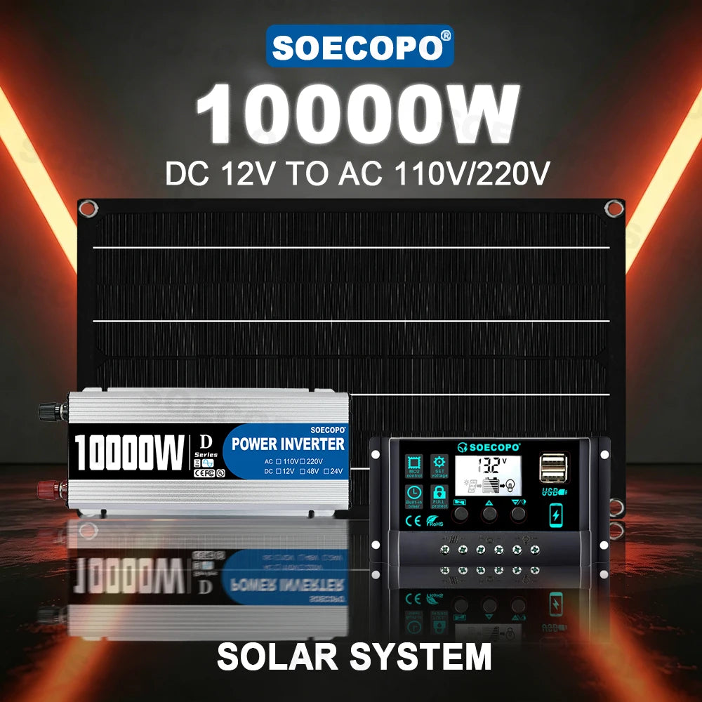 Cheaper Option 10000W Peak Solar System Kit 800W Panel 100A Controller 12V 220V Inverter Generator for power bank Radio Use lawn