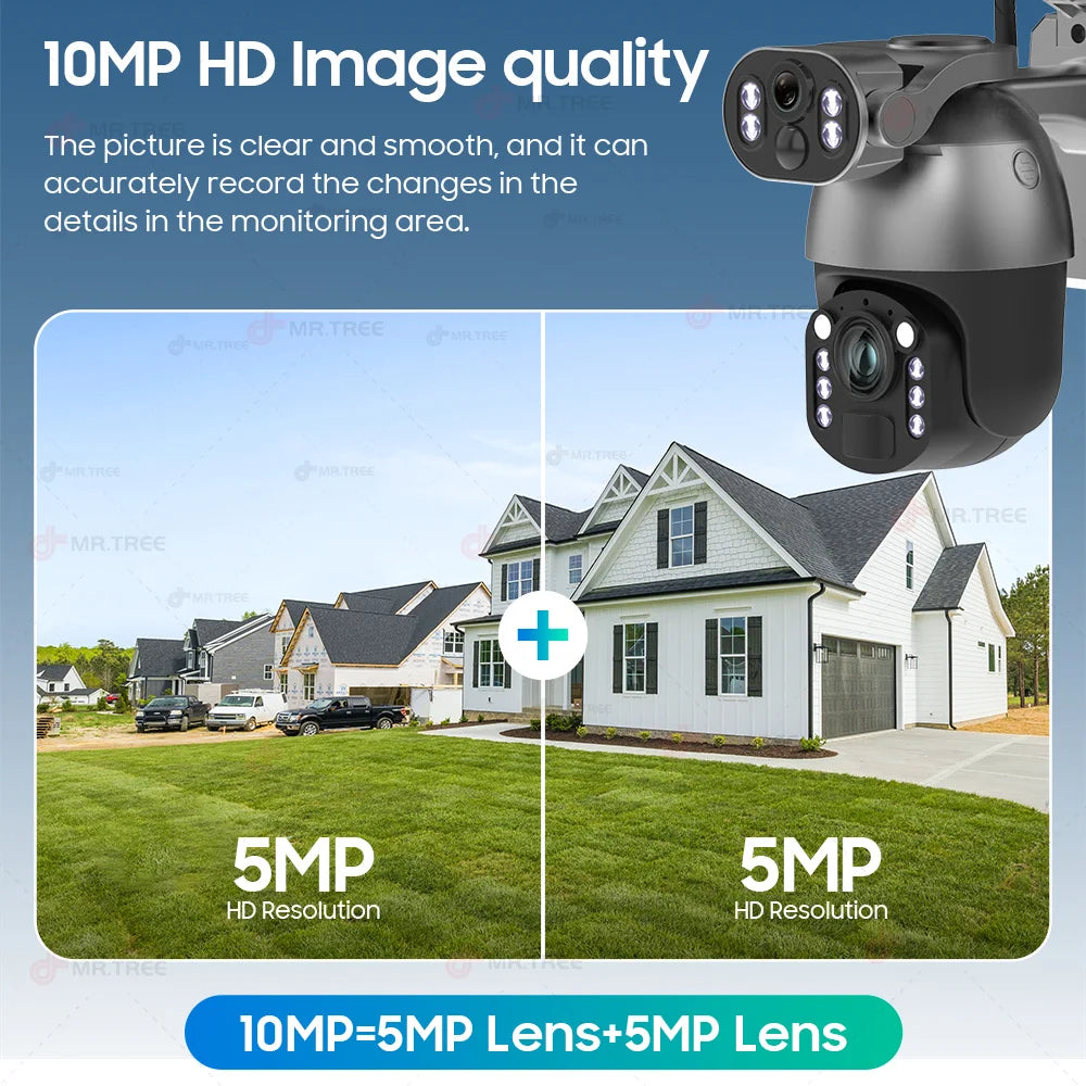 4K 50X Optical Zoom Solar Camera 10MP Dual Lens Home Outdoor 4G Sim PTZ Surveillance WIFI Security AI Auto Tracking CCTV IP Cam