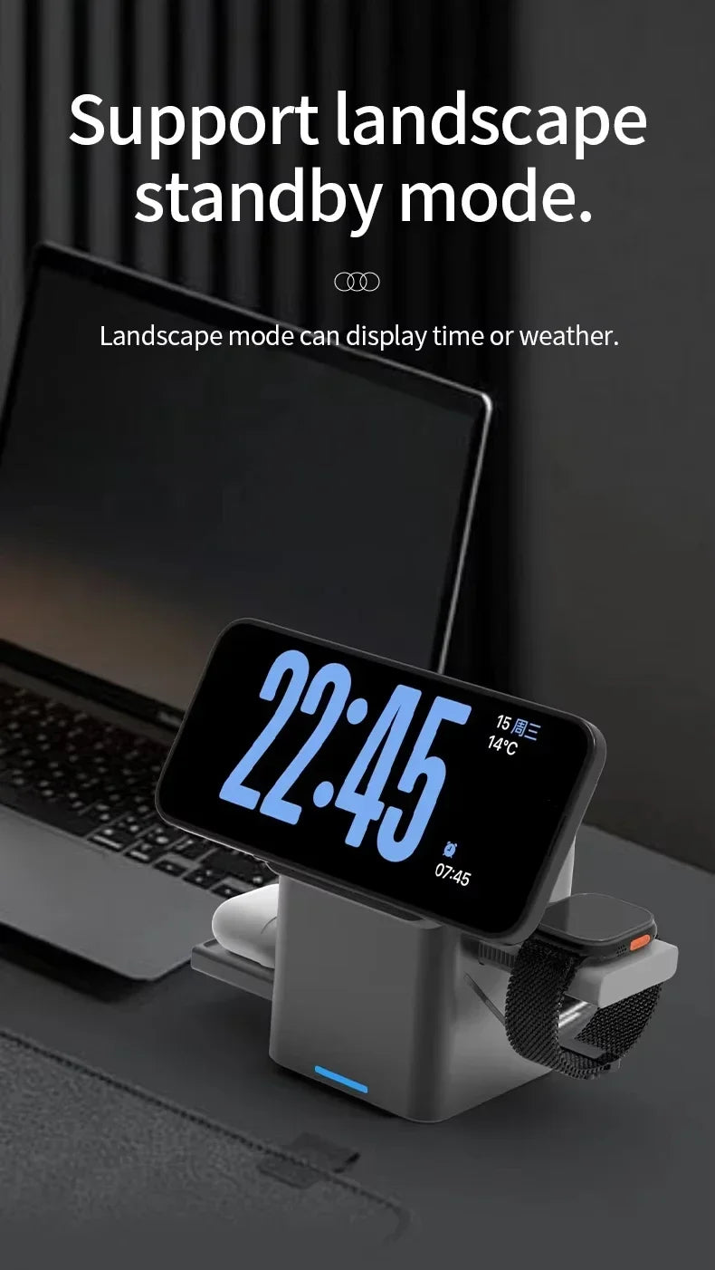 3-in-1 Fast Wireless Charger for iPhone, Apple Watch & AirPods - Grey Tidesmit