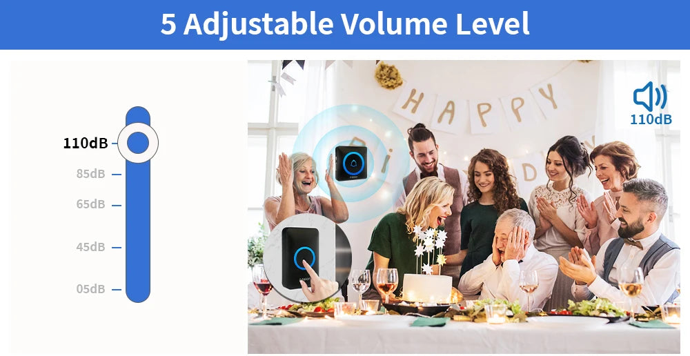 Meian IP65 Waterproof Wireless Doorbell Smart Home Outdoor Door Bell 60 Ringtone 5 Volume Adjustable LED Flash Smart Door Bell