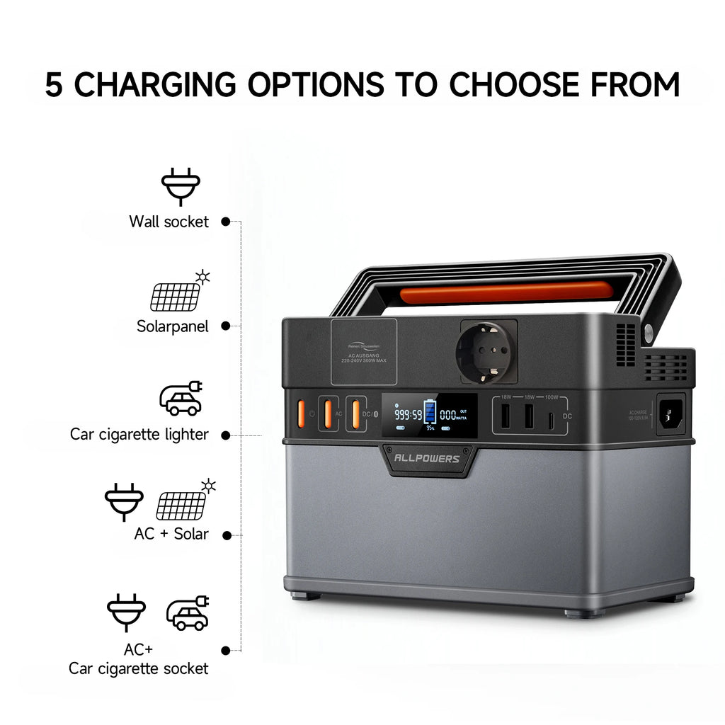Portable Power Station 300W 288Wh Battery Backup - Fast PD Delivery Tidesmit