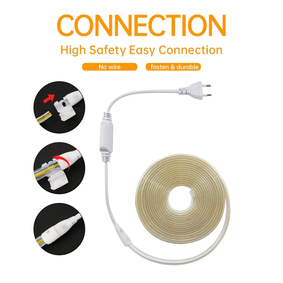 AC 220V COB LED Strip Light 288LEDs/m IP65 Waterproof 1m-50m Flexible Tape with EU/AU Power Plug for Home Lighting Decor