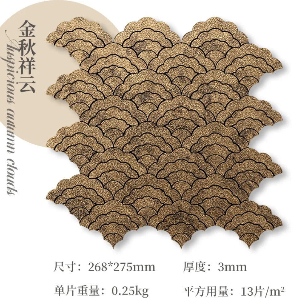 Gold cloud-scale self-adhesive wall sticker, 268x275mm, 3mm thick