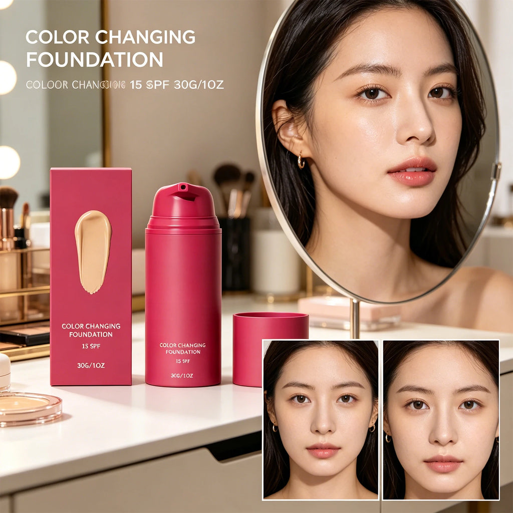 Tidesmit color changing foundation 30g lightweight waterproof makeup base for natural tone adapting coverage
