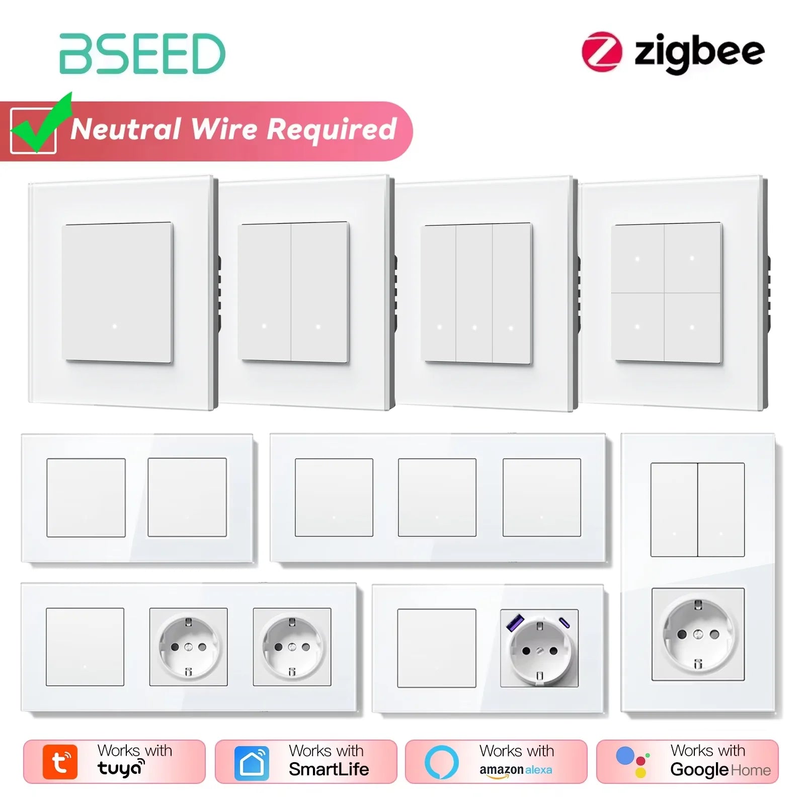 Zigbee Smart Light Switch with USB-C Port - EU Standard | Tidesmit Tidesmit