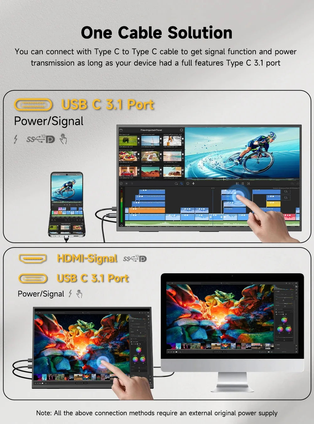 AHXJKA 23.8Inch 120Hz Portable Touch Monitor FHD 16:9 IPS Non-Touch Optional External Second Screen for Xbox PS4/5 Switch Phone
