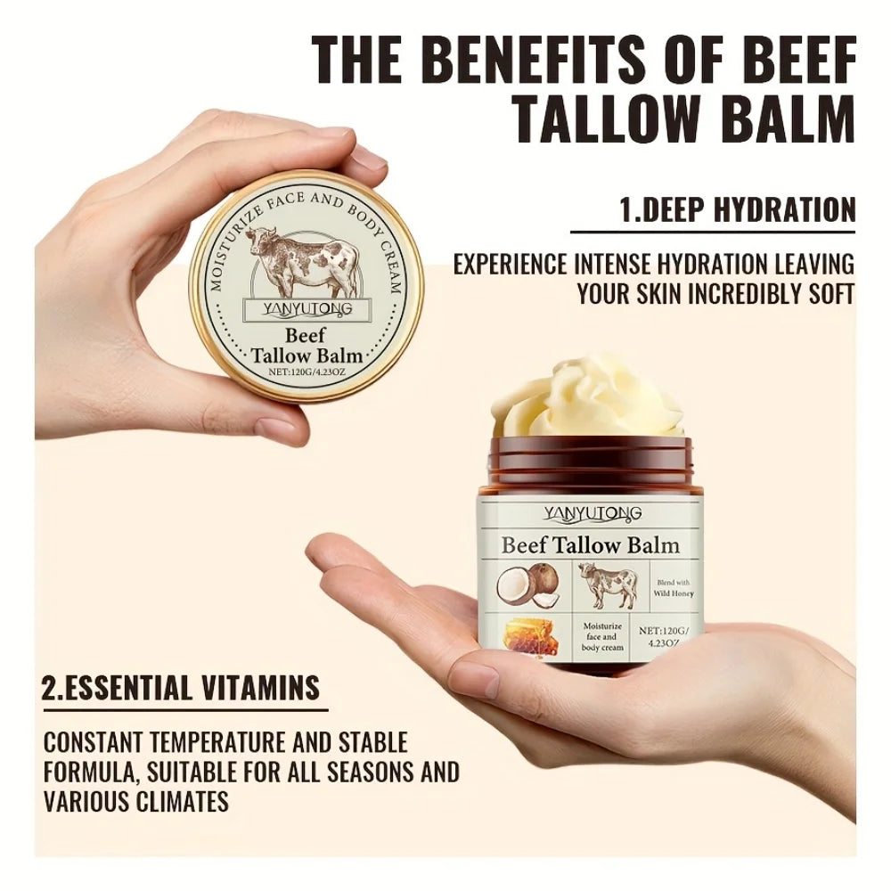 Beef Tallow Honey Balm Moisturizing Hydrating Face Cream Body Lotion Fades Fine Lines Tighten Soothen Brightening Facial Skin